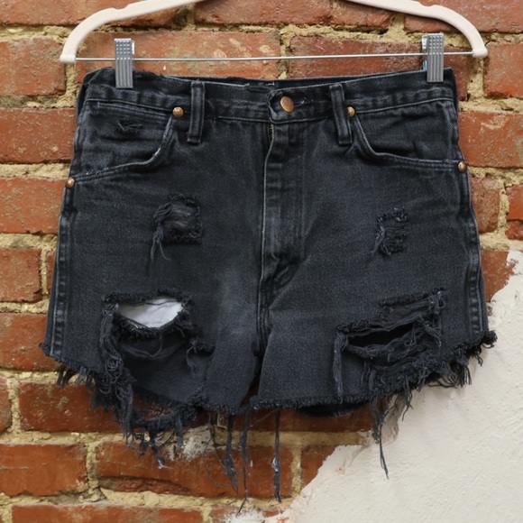 Wrangler Pants - Made in USA black wrangler cut off distressed destructed style shorts